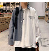 Hearujoy Fashion Men Irregular Patchwork Striped Shirt Loose Long Sleeve Tops Spring Autumn Trend Streetwear Handsome Youth Shirts Male